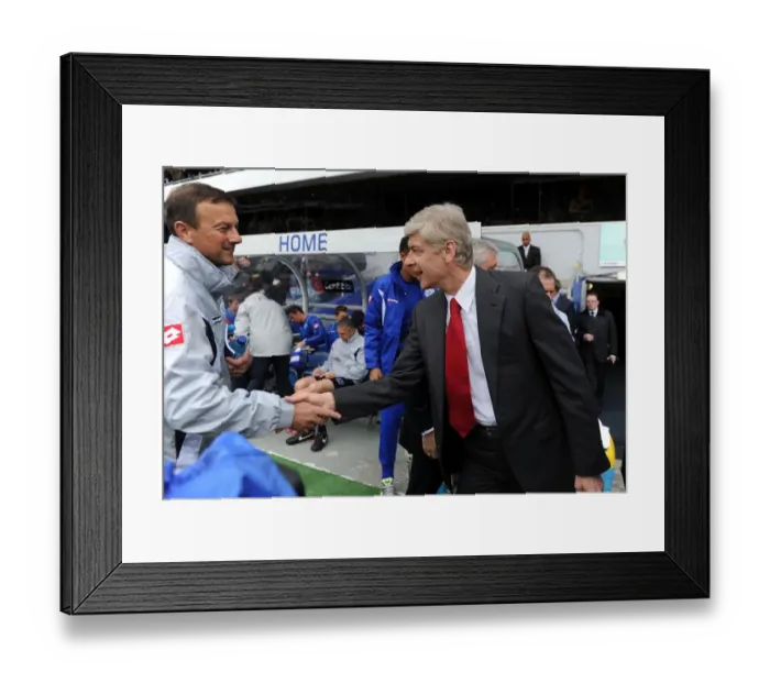 Framed Print : Arsene Wenger and Eddie Niedzwiecki Pre-Match Handshake: Queens Park Rangers vs. Arsenal, Premier League 2011-2012