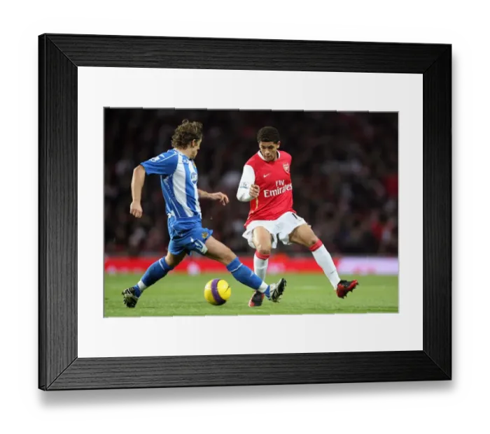 Framed Print : Denilson and Michael Brown Clash in Arsenal's 2-0 Victory Over Wigan Athletic, Barclays Premier League, Emirates Stadium, 24 / 11 / 07