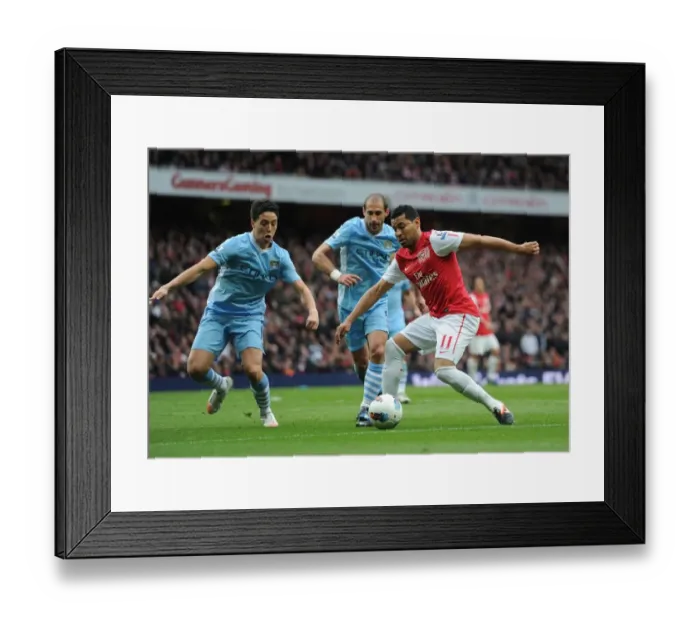 Framed Print : Clash of Titans: Santos vs Nasri, Zabaleta - Arsenal vs Manchester City, Premier League, 2011-12