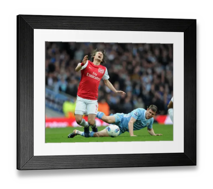 Framed Print : Intense Rivalry: Rosicky vs Milner - The Famous Foul in the Arsenal vs Manchester City Clash (2012)