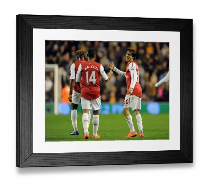 Framed Print : Benayoun and Walcott Celebrate Arsenal's Third Goal vs. Wolverhampton Wanderers (2011-12)