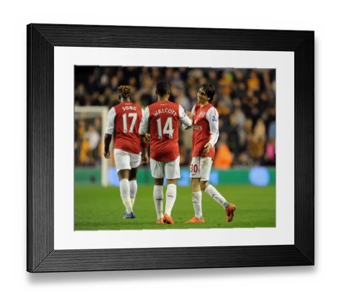 Framed Print : Arsenal's Triumphant Third Goal: Benayoun and Walcott Celebrate Victory over Wolverhampton Wanderers (2011-12) Framed Print : Arsenal's Triumphant Third Goal: Benayoun and Walcott Celebrate Victory over Wolverhampton Wanderers (2011-12)
