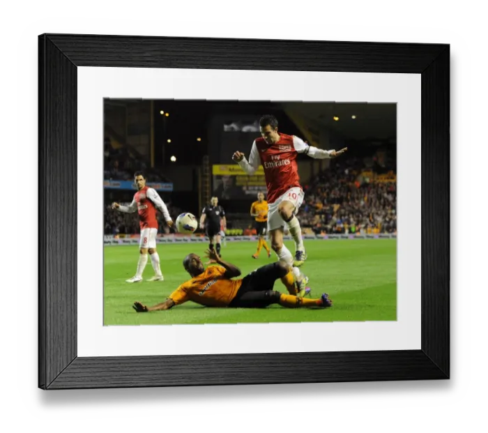 Framed Print : Robin van Persie Leaps Past Ronald Zubar: Wolverhampton Wanderers vs. Arsenal, Premier League, 2011-2012