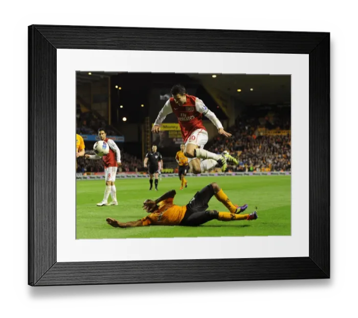 Framed Print : Robin van Persie's Soaring Past of Ronald Zubar: A Premier League Goal to Remember, Arsenal vs. Wolverhampton Wanderers, 2012