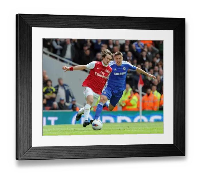 Framed Print : Arsenal's Rosicky Clashes with Chelsea's Romeu in Premier League Showdown Framed Print : Arsenal's Rosicky Clashes with Chelsea's Romeu in Premier League Showdown