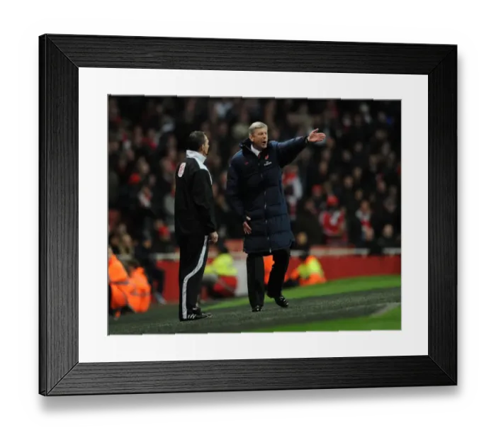 Framed Print : Arsene Wenger vs. Kevin Friend: Intense Argument during Arsenal vs. Wigan Athletic (2011-12)
