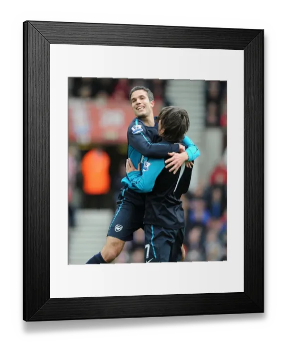 Framed Print : Robin van Persie and Tomas Rosicky: Celebrating a Goal for Arsenal against Stoke City (2011-12) Framed Print : Robin van Persie and Tomas Rosicky: Celebrating a Goal for Arsenal against Stoke City (2011-12)