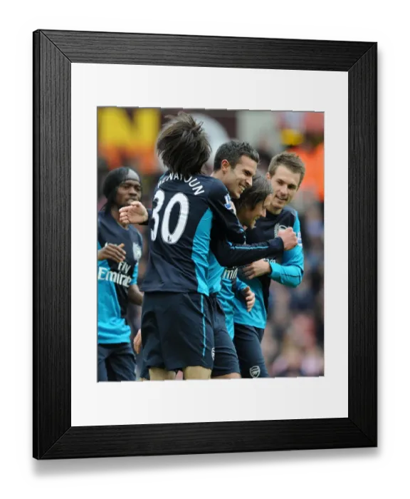 Framed Print : Arsenal's Winning Moment: Van Persie, Benayoun, Rosicky, and Ramsey Celebrate Goal vs Stoke City (2012) Framed Print : Arsenal's Winning Moment: Van Persie, Benayoun, Rosicky, and Ramsey Celebrate Goal vs Stoke City (2012)