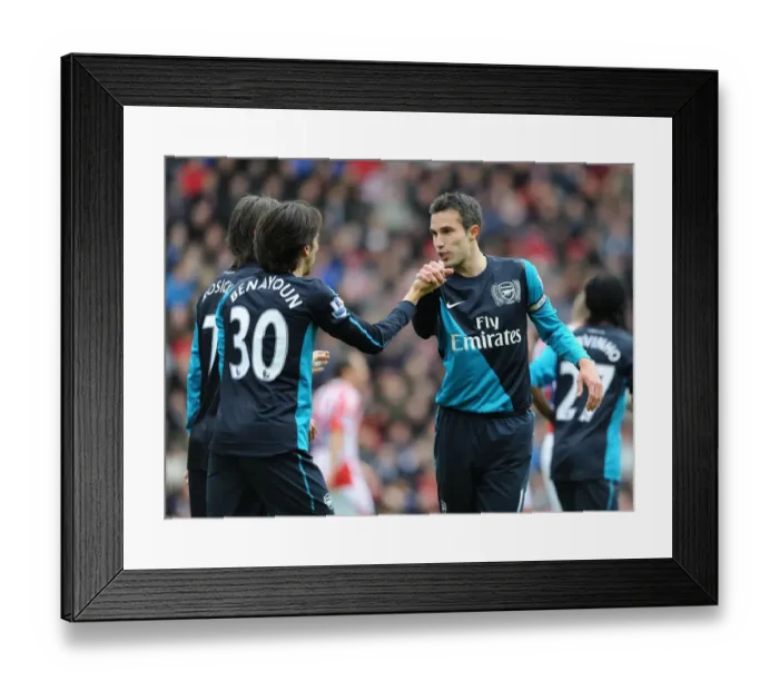 Framed Print : Triumphant Threesome: Van Persie, Benayoun, Rosicky's Unforgettable Goal Celebration (Stoke City vs. Arsenal, 2012)