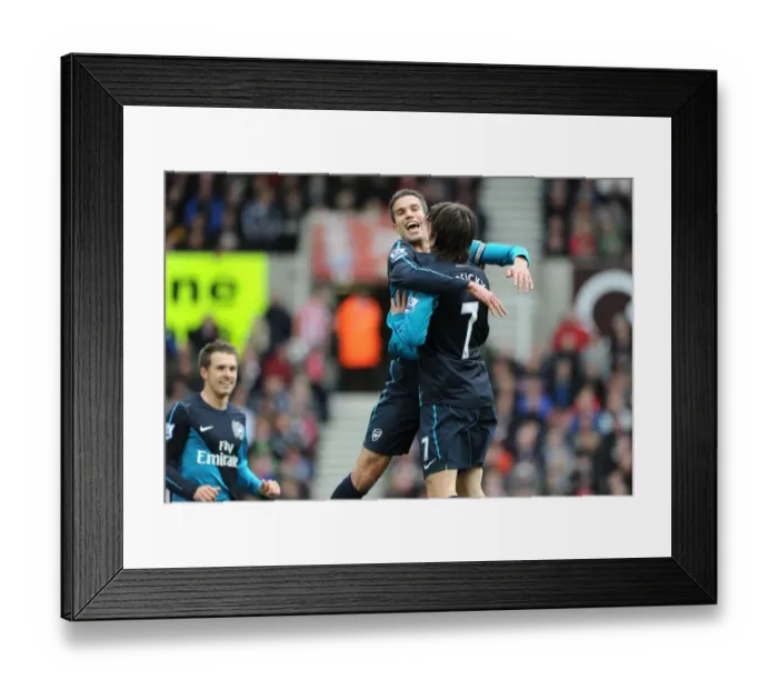 Framed Print : Van Persie and Rosicky's Goal Celebration: Stoke City vs. Arsenal (2011-12) Framed Print : Van Persie and Rosicky's Goal Celebration: Stoke City vs. Arsenal (2011-12)