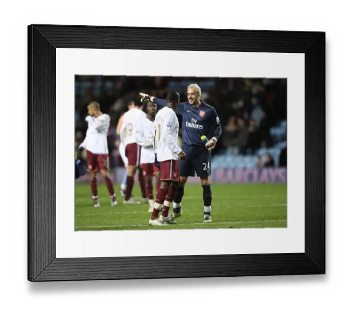 Framed Print : Manuel Almunia and William Gallas (Arsenal) celebrate after the match Framed Print : Manuel Almunia and William Gallas (Arsenal) celebrate after the match