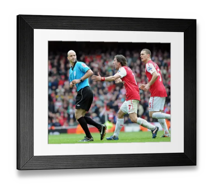 Framed Print : Arsenal's Rosicky and Vermaelen Protest Referee Decision During Arsenal v Norwich City Match, 2011-12 Season Framed Print : Arsenal's Rosicky and Vermaelen Protest Referee Decision During Arsenal v Norwich City Match, 2011-12 Season