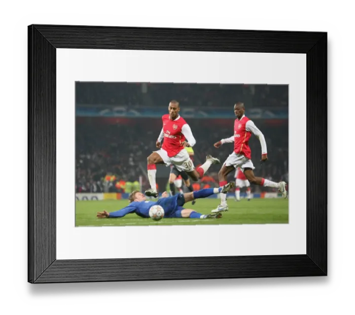 Framed Print : Armand Traore and Abu Diaby (Arsenal) Dorin Goian (Bucuresti)