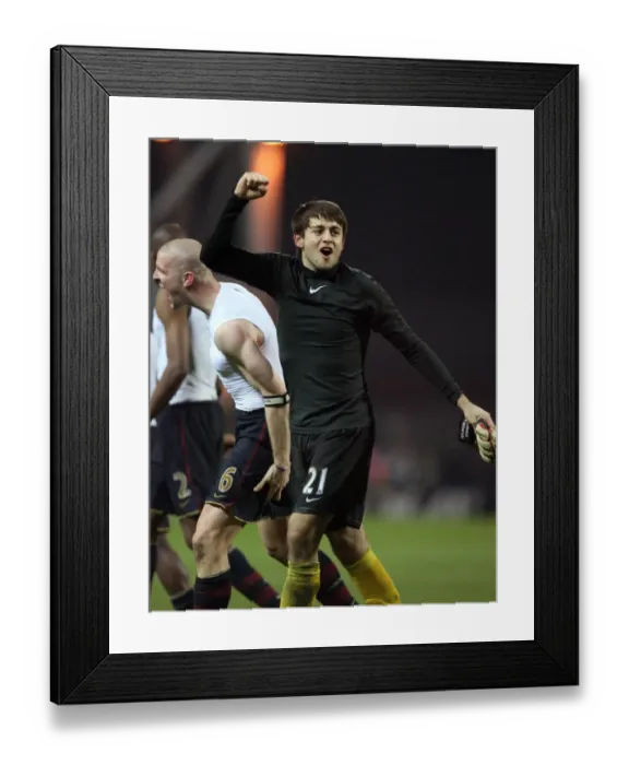 Framed Print : Phileppe Senderos and Lukasz Fabianski (Arsenal) celebrate at the end of the match Framed Print : Phileppe Senderos and Lukasz Fabianski (Arsenal) celebrate at the end of the match
