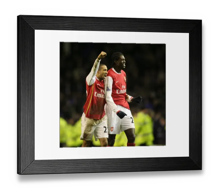 Framed Print : Gael Clichy and Emmanuel Adebayor (Arsenal) celebrate at the end of the match