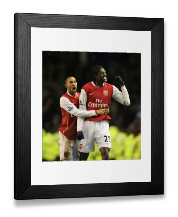 Framed Print : Arsenal's Glory: Clichy and Adebayor's Jubilant Victory Celebration after 4-1 Win over Everton Framed Print : Arsenal's Glory: Clichy and Adebayor's Jubilant Victory Celebration after 4-1 Win over Everton