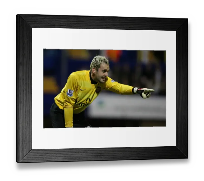 Framed Print : Manuel Almunia: The Unyielding Guardian of Arsenal's Goal at Fratton Park