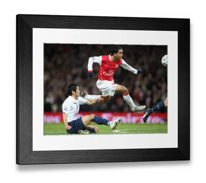 Framed Print : Theo Walcott scores Arsenals goal under pressure from Lee Young-Pyo (Tottenham) Framed Print : Theo Walcott scores Arsenals goal under pressure from Lee Young-Pyo (Tottenham)