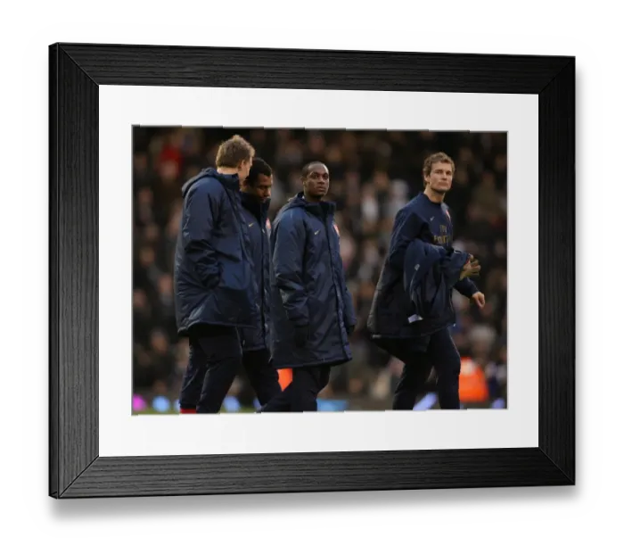 Framed Print : Arsenal substitutes Justin Hoyte, Jens Lehmann, Gilberto, Nicklas Bendtner at half time Framed Print : Arsenal substitutes Justin Hoyte, Jens Lehmann, Gilberto, Nicklas Bendtner at half time