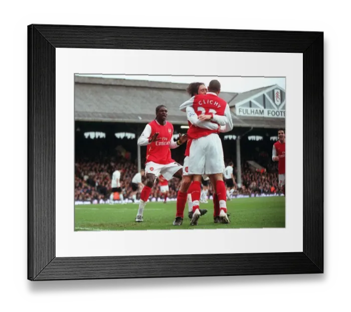 Framed Print : Adebayor, Rosicky, and Clichy: Celebrating Arsenal's First Goal Against Fulham (0:3), Barclays Premier League, 2007 Framed Print : Adebayor, Rosicky, and Clichy: Celebrating Arsenal's First Goal Against Fulham (0:3), Barclays Premier League, 2007