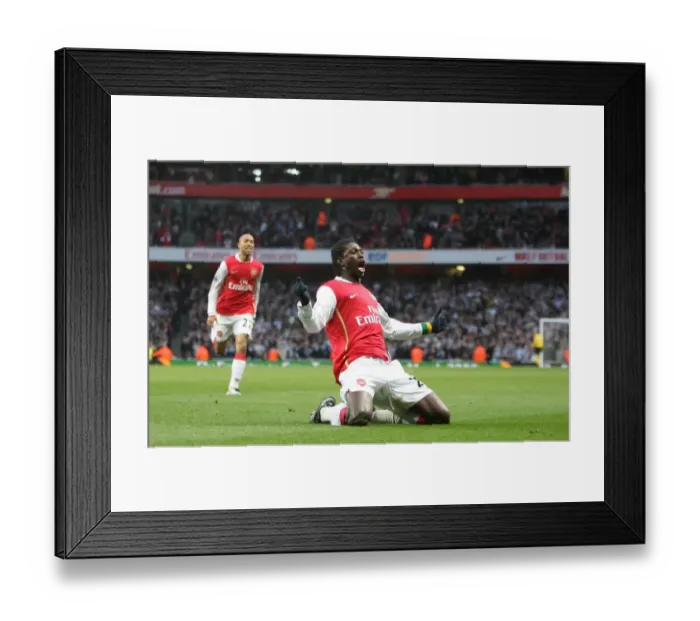 Framed Print : Adebayor's Thrilling First Goal for Arsenal: Arsenal 3-0 Newcastle United, FA Cup Fourth Round, Emirates Stadium (2008)