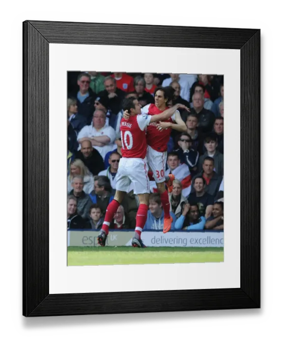 Framed Print : Yossi Benayoun and Robin van Persie Celebrate Arsenal's First Goal Against West Bromwich Albion (2011-12)