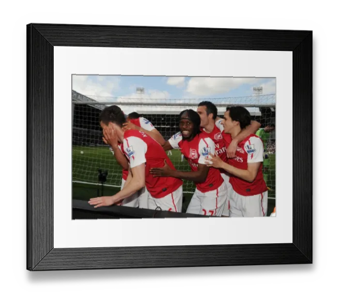 Framed Print : Arsenal's Koscielny, Benayoun, Gervinho, and Coquelin Celebrate Goals Against West Bromwich Albion (2011-12)