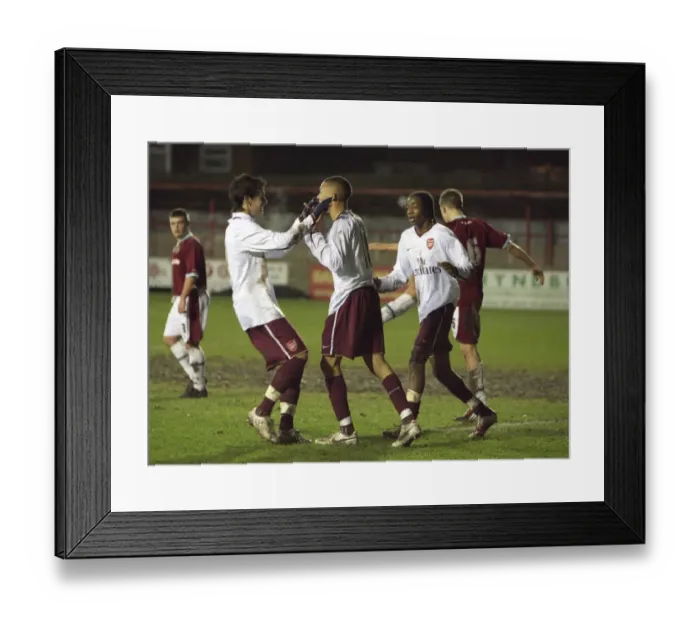 Framed Print : Kieran Gibbs celebrates scoring for Arsenal with Rui Fonte and Sanchez Watt Framed Print : Kieran Gibbs celebrates scoring for Arsenal with Rui Fonte and Sanchez Watt