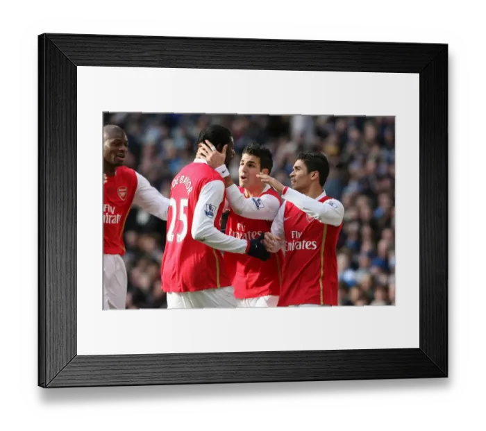 Framed Print : Eduardo celebrares scoring the 2nd Arsenal goal with Cesc Fabregas and Emmanuel Adebayor Framed Print : Eduardo celebrares scoring the 2nd Arsenal goal with Cesc Fabregas and Emmanuel Adebayor