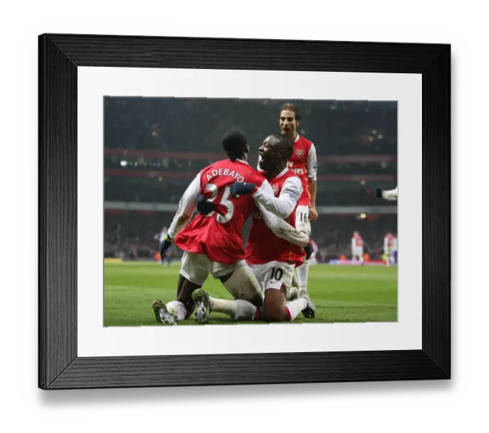 Framed Print : Emmauel Adebayor celebrates scoring the 2nd Arsenal goal with William Gallas Framed Print : Emmauel Adebayor celebrates scoring the 2nd Arsenal goal with William Gallas