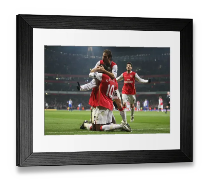 Framed Print : Adebayor's Double: Arsenal Celebrates with Gallas, Fabregas, and Flamini (2:0 Blackburn Rovers, 2008)