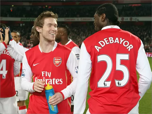 Alex Hleb and Emmanuel Adebayor (Arsenal) before the match