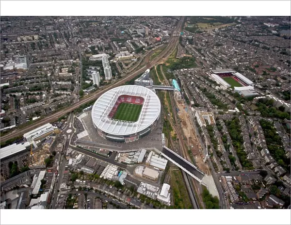 Emirates Stadium and Highbury photographed from the a helicopter during the match