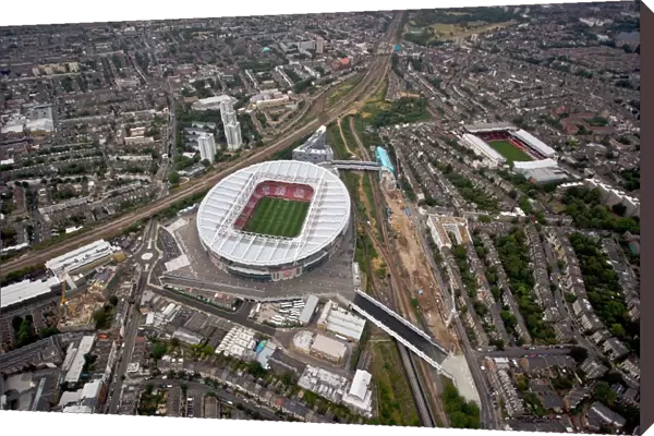 Emirates Stadium and Highbury photographed from the a helicopter during the match