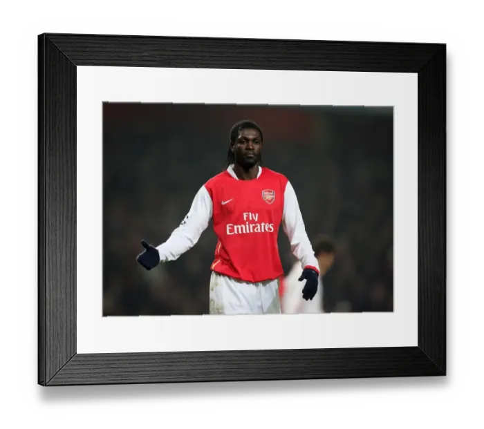 Framed Print : Arsenal's Emmanuel Adebayor Faces Off Against AC Milan in UEFA Champions League at Emirates Stadium, 2008 Framed Print : Arsenal's Emmanuel Adebayor Faces Off Against AC Milan in UEFA Champions League at Emirates Stadium, 2008