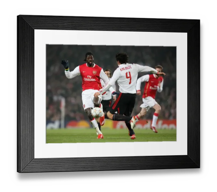 Framed Print : Clash of Stars: Adebayor vs. Kaladze in the 0-0 Stalemate - Arsenal vs. AC Milan, UEFA Champions League, Emirates Stadium, 2008