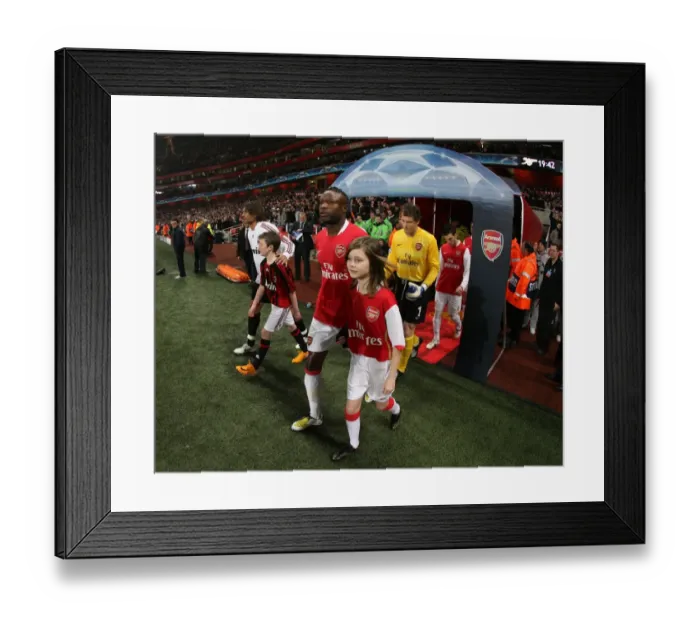 Framed Print : Arsenal's Gallas Leads Team Out Against AC Milan in UEFA Champions League, Emirates Stadium, 2008