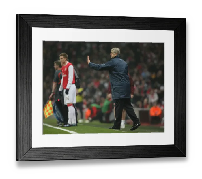 Framed Print : Arsene Wenger Leading Arsenal Against AC Milan in 2008 Champions League at Emirates Stadium