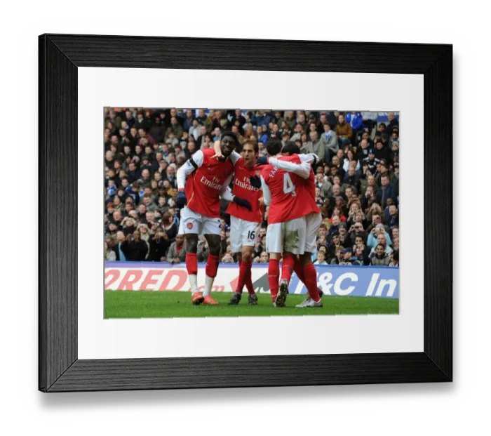 Framed Print : Theo Walcott's Dramatic Double: A Celebration with Flamini, Fabregas, and Adebayor Framed Print : Theo Walcott's Dramatic Double: A Celebration with Flamini, Fabregas, and Adebayor
