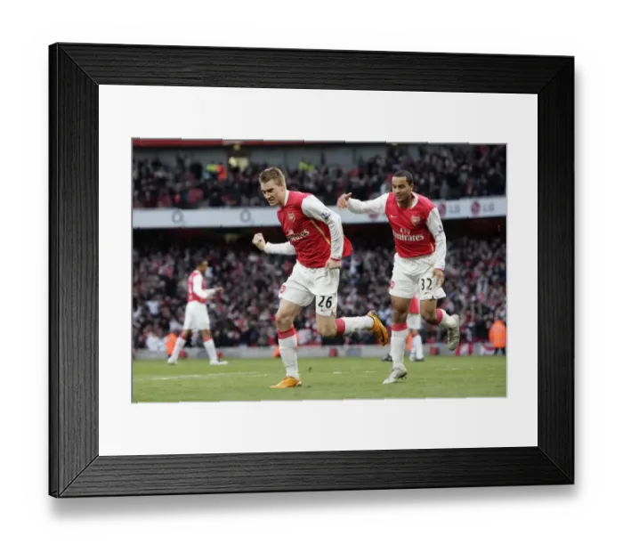 Framed Print : Bendtner and Walcott: Unforgettable Goal Celebration at Emirates Stadium, Arsenal vs. Aston Villa (1:1, Barclays Premier League, 1 / 3 / 08)