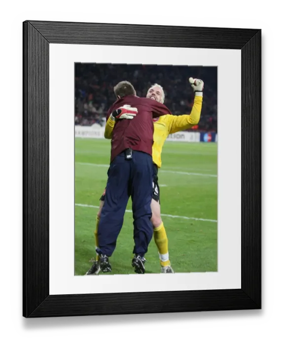 Framed Print : Arsenal's Unforgettable Moment: Manuel Almunia and Gary Lewin Celebrate 2-0 Lead Over AC Milan in Champions League Framed Print : Arsenal's Unforgettable Moment: Manuel Almunia and Gary Lewin Celebrate 2-0 Lead Over AC Milan in Champions League