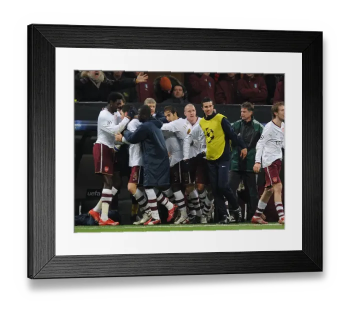 Framed Print : Cesc Fabregas's Historic Goal: Arsenal's Unforgettable Victory Over AC Milan (Fabregas, Eboue, Adebayor, Senderos, Flamini, van Persie, Walcott, Wenger) - Arsenal 2:0 AC Milan, Champions League 2008