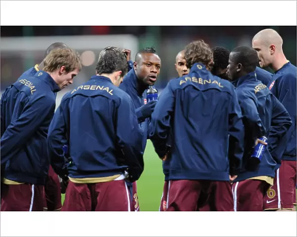 Arsenal captain William Gallas talkes to the team before the match
