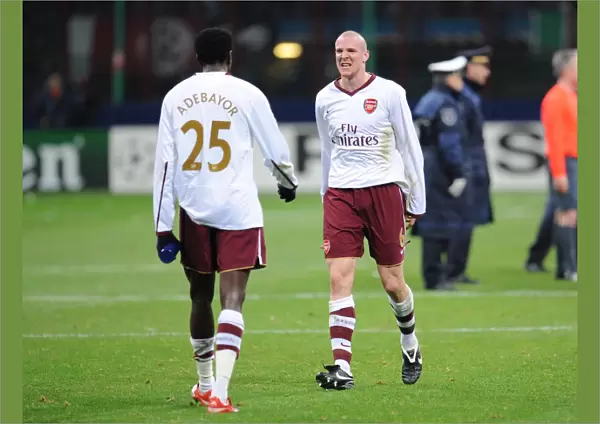 Philippe Senderos and Emmanuel Adebayor (Arsenal) celebrate at the end of the match