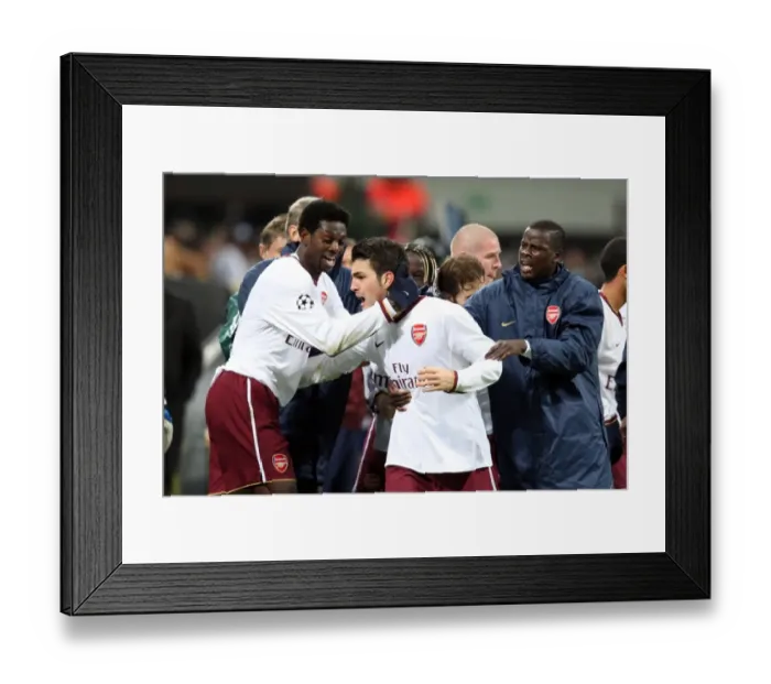 Framed Print : Cesc Fabregas celebrates scoring Arsenals 1st goal with Emmanuel Adebayor Framed Print : Cesc Fabregas celebrates scoring Arsenals 1st goal with Emmanuel Adebayor