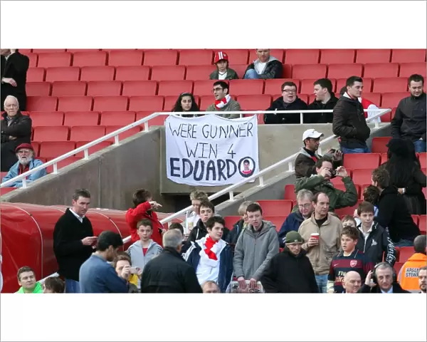 An Eduardo banner above the players tunnel