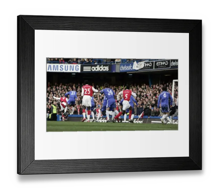 Framed Print : Bacary Sagna (far left) scores Arsenals goal with a header from a corner Framed Print : Bacary Sagna (far left) scores Arsenals goal with a header from a corner