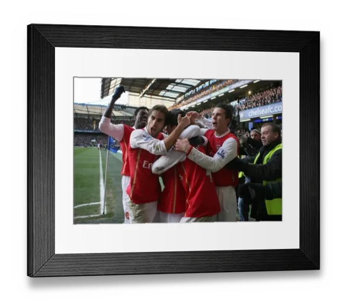 Framed Print : Celebrating a Goal: Adebayor, Flamini, Fabregas, van Persie (Arsenal 2-1 Chelsea, 2008) Framed Print : Celebrating a Goal: Adebayor, Flamini, Fabregas, van Persie (Arsenal 2-1 Chelsea, 2008)