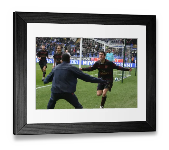 Framed Print : Cesc Fabregas's Triumphant Goal Celebration with Emmanuel Eboue: Arsenal's 3-2 Victory over Bolton Wanderers, 2008 Framed Print : Cesc Fabregas's Triumphant Goal Celebration with Emmanuel Eboue: Arsenal's 3-2 Victory over Bolton Wanderers, 2008
