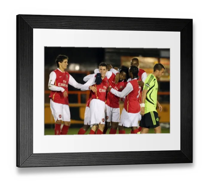 Framed Print : Alex Song's Thrilling Goal Celebration with Teammates Johan Djourou, James Dunne, Rui Fonte, and Rene Steer (Arsenal Reserves vs. Chelsea Reserves, 25 / 3 / 08) Framed Print : Alex Song's Thrilling Goal Celebration with Teammates Johan Djourou, James Dunne, Rui Fonte, and Rene Steer (Arsenal Reserves vs. Chelsea Reserves, 25 / 3 / 08)